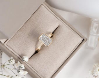 Radiant Moissanite Engagement Ring, 18K Solid Gold 3mm Wide Band Bridal Ring, Promise Ring, Proposal Ring, Anniversary Birthday Gift