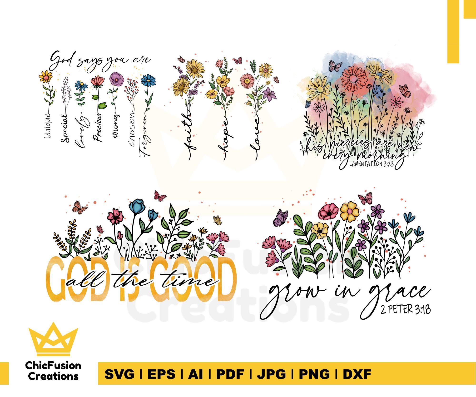 Floral Bible Verse PNG Bundle: Christian Art, Faith Quotes (digital ...