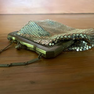 Vintage Whiting and Davis 1950's mesh gold colored metal hand bag purse
