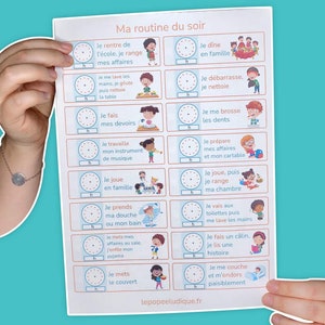 Tableau de routine du soir à imprimer pour enfants de 3 à 6 ans