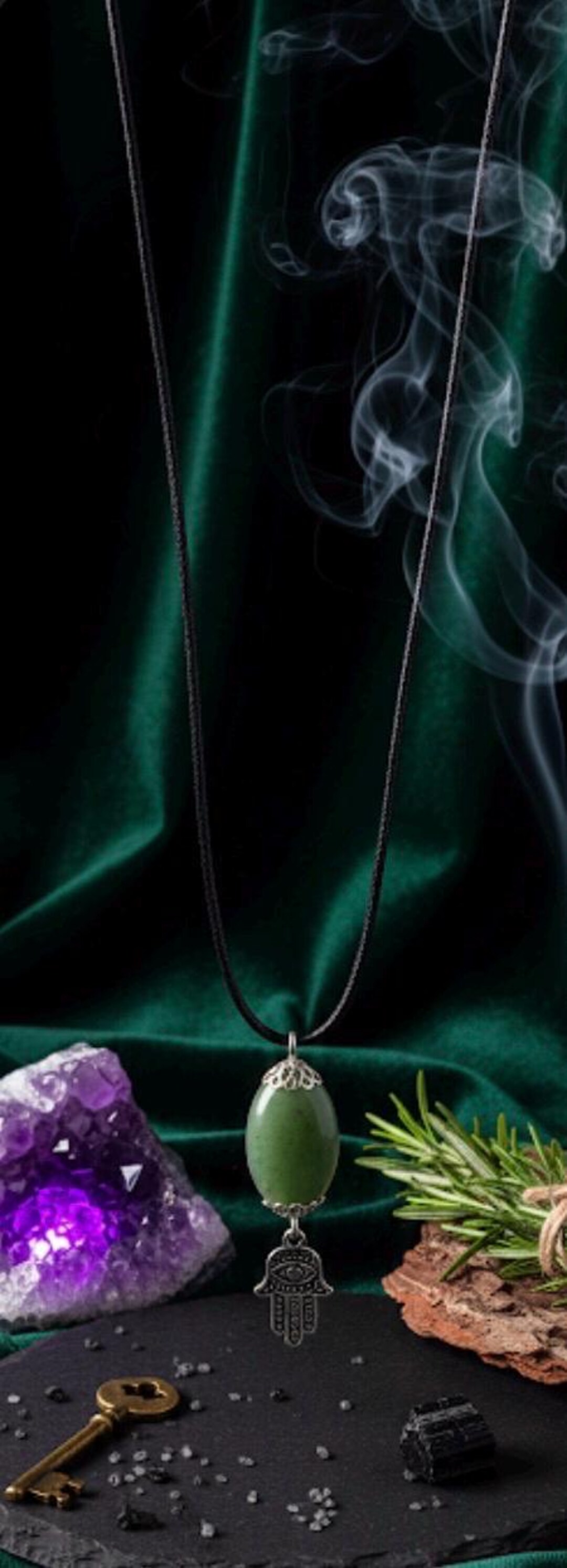Healing Stone Necklace – Witchy Pendant With Hamsa Charm - Etsy