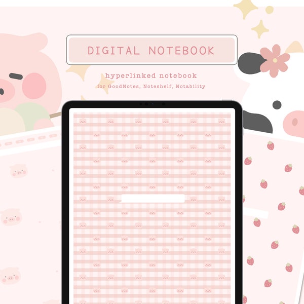 The Cutest Notebook Ever | Kawaii Digital Pink Notebook  | 10 Section Notebook for GoodNotes, Noteshelf, Notability ©PaperPigCompany