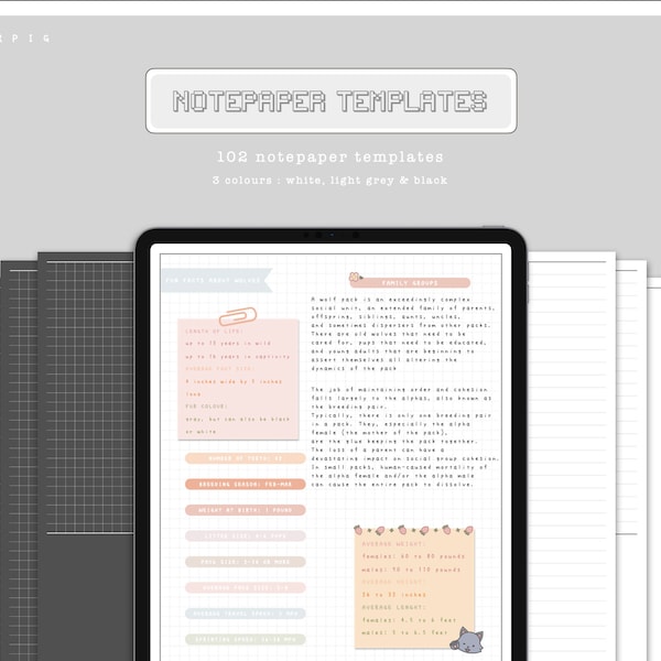 Kawaii Digital Notepaper Templates | Student Notepaper | Notetaking Templates | for GoodNotes, Noteshelf, Notability ©PaperPigCompany