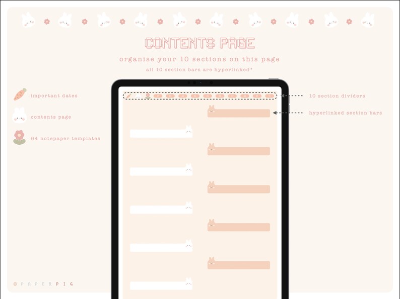Digitales Notizbuch, süßes Notizbuch mit 10 verknüpften Tabs, Digital Planner Journal für GoodNotes, Noteshelf, Notability Bild 5