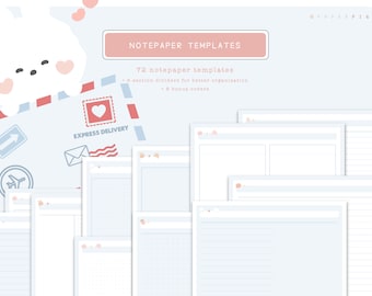 Digital Notepaper Templates | Kawaii Notepaper | Digital Templates for GoodNotes, Noteshelf, Notability