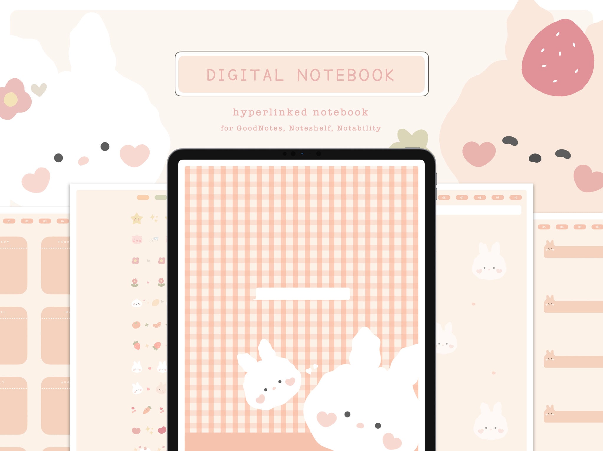 Digital Notebook, Cute Notebook with 10 Hyperlinked Tabs, Digital Planner Journal for GoodNotes, Noteshelf, Notability