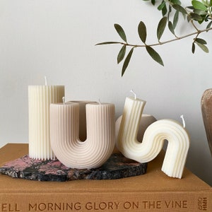 Oberon Collection | Ribbed Decor Sculptural Contemporary Natural Soy Wax Candles U-Shaped S-shaped Wavy Candles