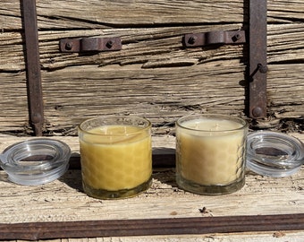 Hexagon Jar Candle with Lid - 100% Pure Natural Organic Beeswax - Unscented Yellow or White Beeswax