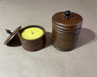 Round Natural Mango Wood Container Candle with Wood Lid and Metal Insert | 100% Pure All-Natural Organic Yellow Beeswax - Unscented