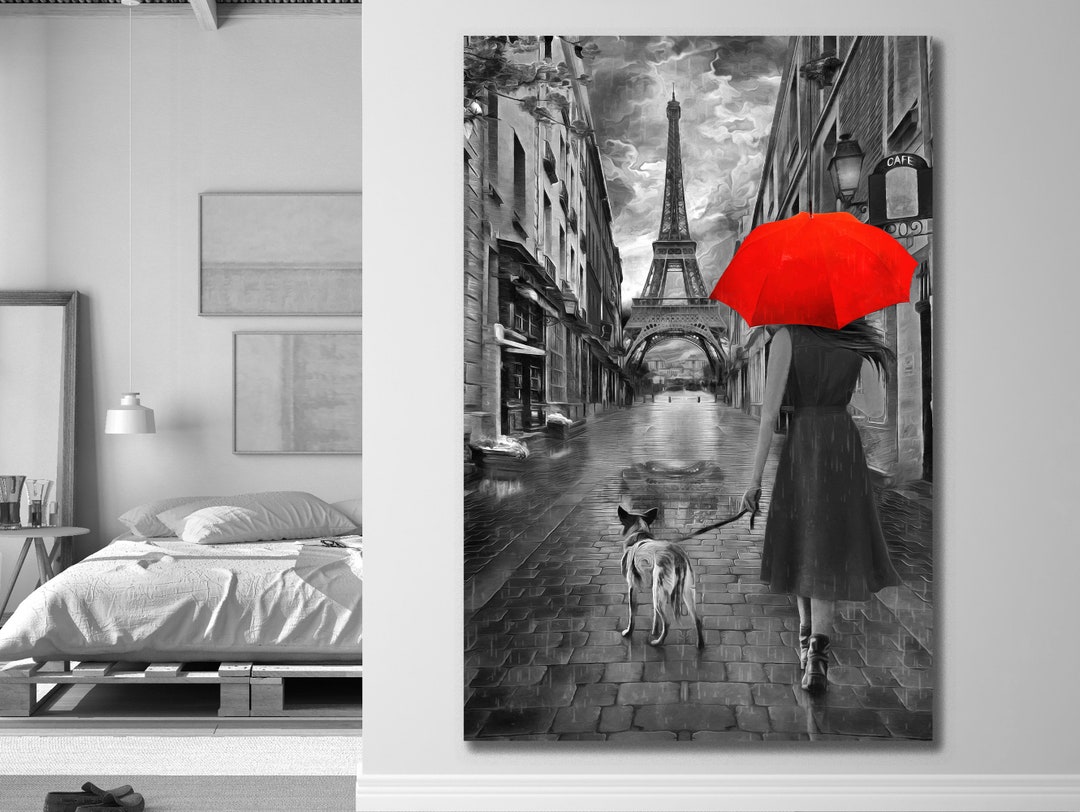 Red Umbrella Wall Art,eiffel Tower With Red Umbrella Canvas,modern