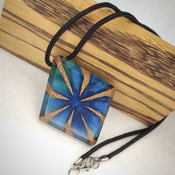 Collier Pendentif En Bois D'olivier Et Résine époxy - Forme Losange, 50 Cm, Marron