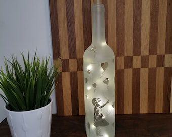 Lámpara de botella, farol, arenado con motivo, iluminación LED, globo