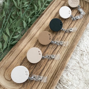 Minimalist Neutral Badge Reels - Handmade Polymer Clay