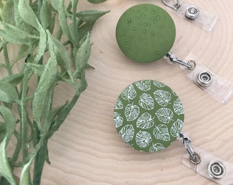 Minimalist Green Badge Reels - Handmade Polymer Clay