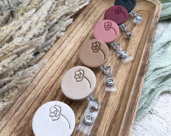 Minimalist Floral Badge Reels - Handmade Polymer Clay