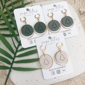 Christmas Tree Boho Circle Dangles A - Handmade Polymer Clay Earrings