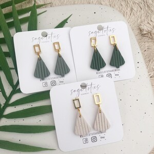 Vertical Lined Christmas Tree Dangles - Handmade Polymer Clay Earrings