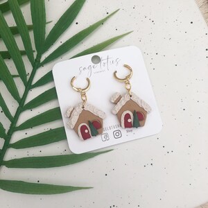 Gingerbread House Hoops - Handmade Polymer Clay Earrings