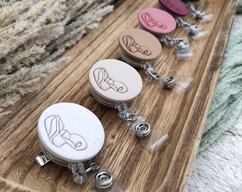 Minimalist Postpartum Badge Reels - Handmade Polymer Clay