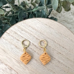 Mini Knit Sweater Diamond Huggies - Handmade Polymer Clay Earrings