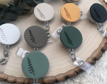 Minimalist Small Leaf Badge Reels - Handmade Polymer Clay