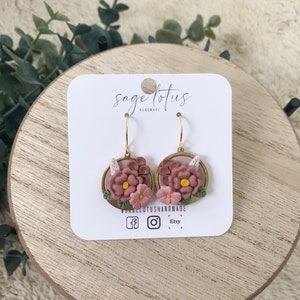 Floral Circle Dangles - Handmade Polymer Clay Earrings