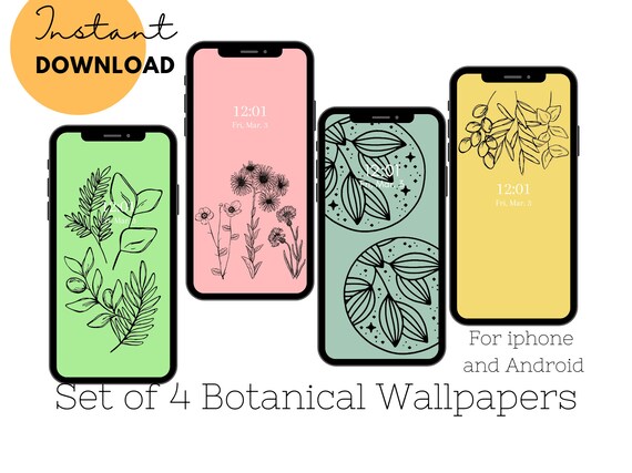Set Of 4 Phone Wallpapers Botanical Phone Wallpaper Iphone Etsy