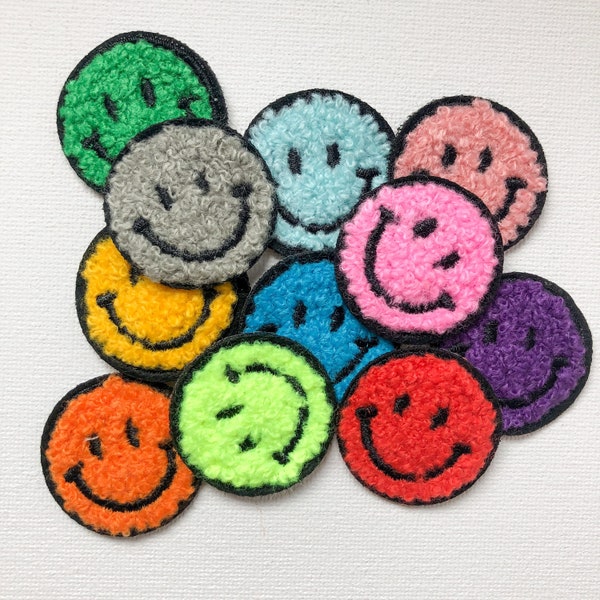 Smiley face Chenille Iron on Patch, Smiley Towel Patch, Chenille Patch, Fuzzy Patch