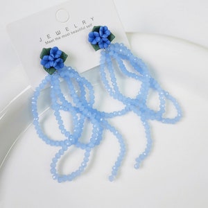 SkyBlue polymer clay beaded earrings,90s Y2K vintage Earrings,Handmade Blue flower Drop earrings,brisk birthday gift