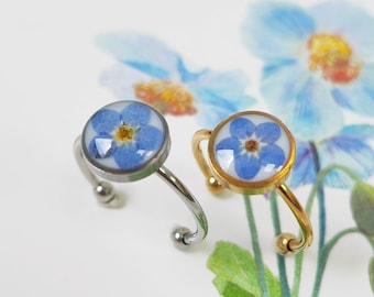 forget me not ring Dainty Ring, Dried Flower Handmade Resin Ring, Real Flower Summer Jewelry