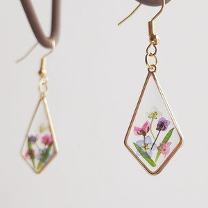 Real Forget me not Earrings Purple Flower Diamond Earring Dangle Drop Earrings bridesmaid gift