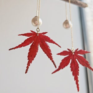 Rotes Ahornblatt Tropfen Ohrstecker Ohrringe Herbst Ohrringe Lange Perlenohrringe