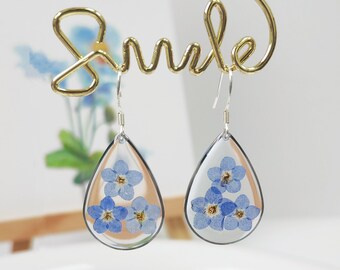 Real Forget Me Not Dangle Drop Earrings Resin Flower Jewellery S925 Silver Earring Bridesmaids gift