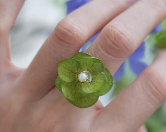 Real Hydrangea Ring,Pressed Flower Ring,Hypoallergenic Ring,Botanical Jewellery,Dried Flower Christmas Gift