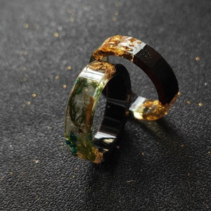 lichen resin ring Wood resin ring Nature resin ring Delicate ring Green ring