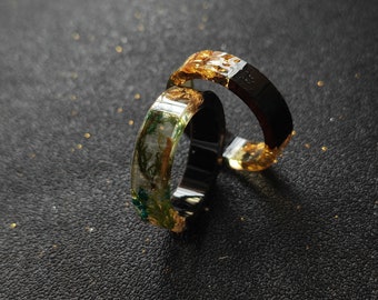 lichen resin ring Wood resin ring Nature resin ring Delicate ring Green ring