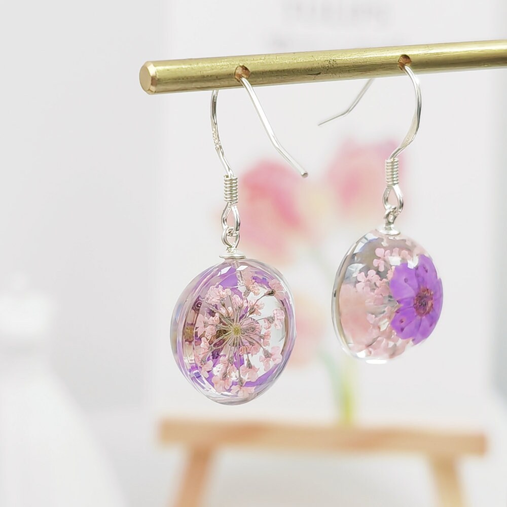 【新品未使用】maisoncelon fallen petal pierce Purple Real Flower Drop Earrings Purple Forget-me-not Flower