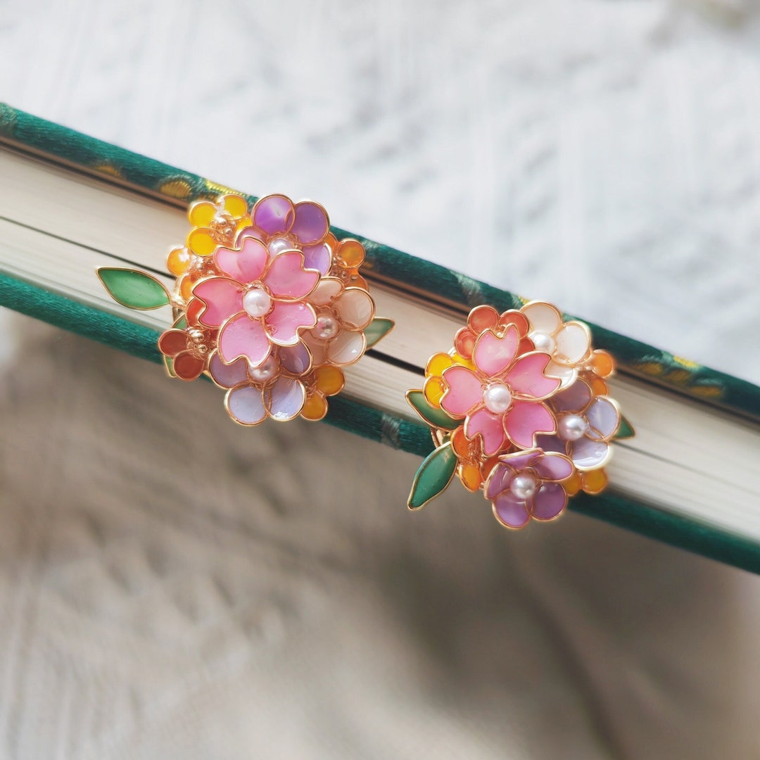 Flower Earrings Studs flower Bouquet Earringsrainbow Etsy UK