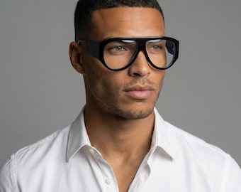 Gafas de aviador extragrandes personalizadas para miopía / Gafas con montura grande antiluz azul / Lentes ovaladas transparentes de lujo / Gafas para miopía