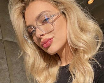 Gafas miopes cuadradas extragrandes personalizadas / Gafas para mujer con filtro de luz azul / Gafas ultraligeras para ordenador / Gafas de moda sin graduación