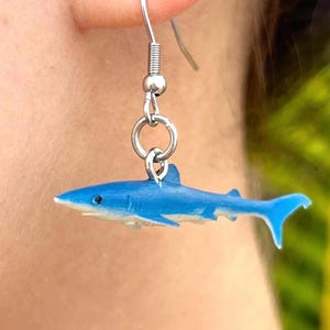 Blue Shark Earrings, Blue Shark Jewelry, Shark Drop Earrings, Shark Jewelry, Shark Gifts, Blue Shark Accessories, Ocean Life Earrings, Shark