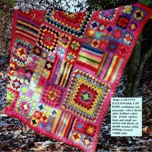 RETIREMENT SALE *** Vintage Crochet Pattern for Granny Squares Sampler Afghan Throw Blanket Lap Robe Squares 5 Motifs Stripes Stashbuster