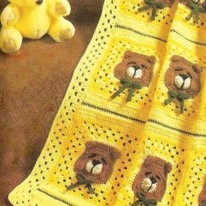 RETIREMENT SALE *** Vintage Crochet Pattern Sleepy Teddy Bear Afghan Baby Cot Pram Blanket Throw Animal Zoo image 2