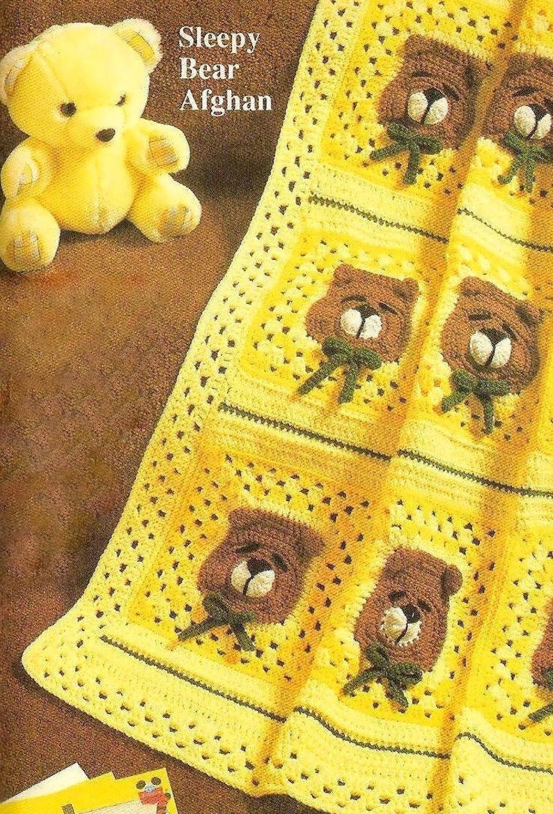 RETIREMENT SALE *** Vintage Crochet Pattern Sleepy Teddy Bear Afghan Baby Cot Pram Blanket Throw Animal Zoo image 2
