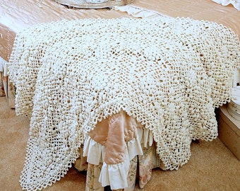 RETIREMENT SALE *** Vintage Crochet Pattern for  Popcorn Squares Afghan  Throw Blanket Bedspread Lace