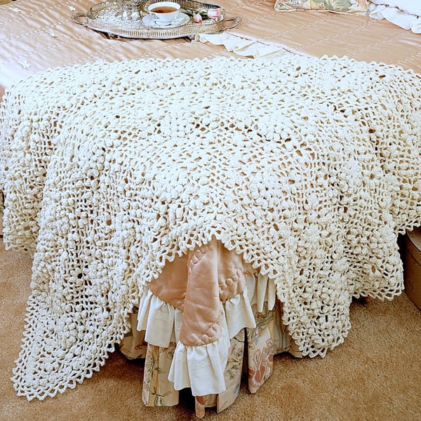 Vintage Crochet Pattern for  Popcorn Squares Afghan  Throw Blanket Bedspread Lace