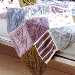RETIREMENT SALE *** Knitting Pattern Cotton Patchwork Throw Blanket Afghan Bedspread Cable Floral Heart Squares Sampler DK Vintage image 3