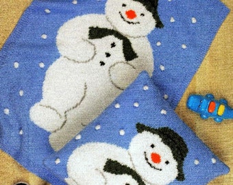 Vintage Knitting Pattern PDF The Snowman Pram Blanket Afghan Throw and Cushion Pillow