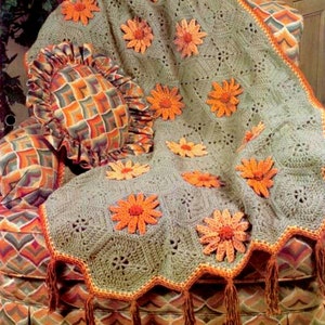 Vintage Crochet Pattern Cone Flower Granny Hexagon Afghan Throw Blanket Retro Keep Warm this Winter   INSTANT DOWNLOAD PDF