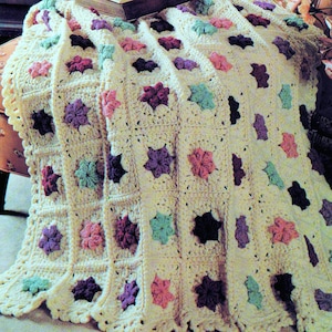 RETIREMENT SALE *** Vintage Crochet Pattern for Granny Square Petal Patchwork  Afghan Throw   Retro